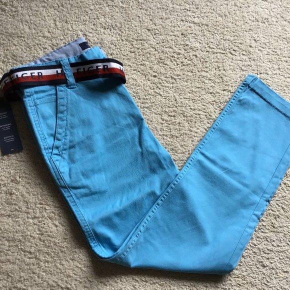 NWT Pants for Boys by Tommy Hilfiger, Turquoise + Branded Belt, Sz 14, New - Picture 3 of 6